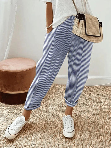 Cajsa | Cotton Striped Trousers