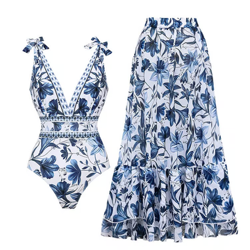 Cary | Floral Print V-Neck One-Piece Bathing Suit