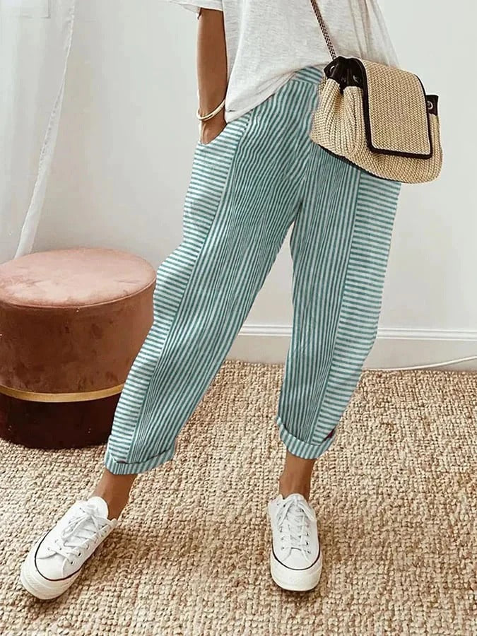 Cajsa | Cotton Striped Trousers